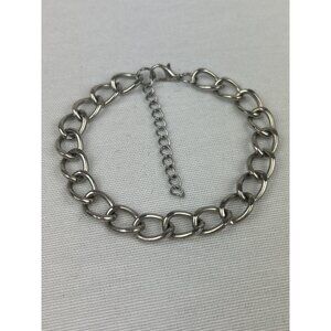 Silver Tone Link Chain Charm Bracelet Lobster Clasp Extender Adjustable Length